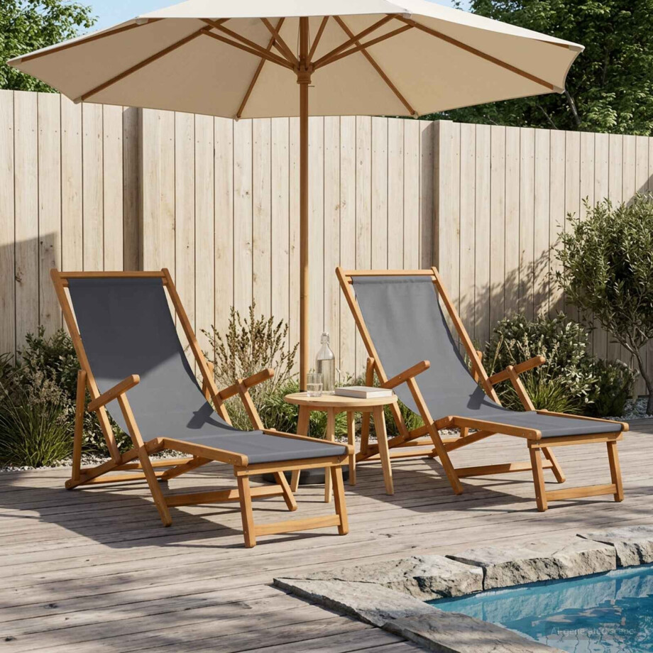 vidaXL Opvouwbare zonnebed 2 pcs 3 Positie Massief Eucalyptus Hout vidaXL Opvouwbare zonnebed 2 pcs 3 Positie Massief Eucalyptus Hout afbeelding 1