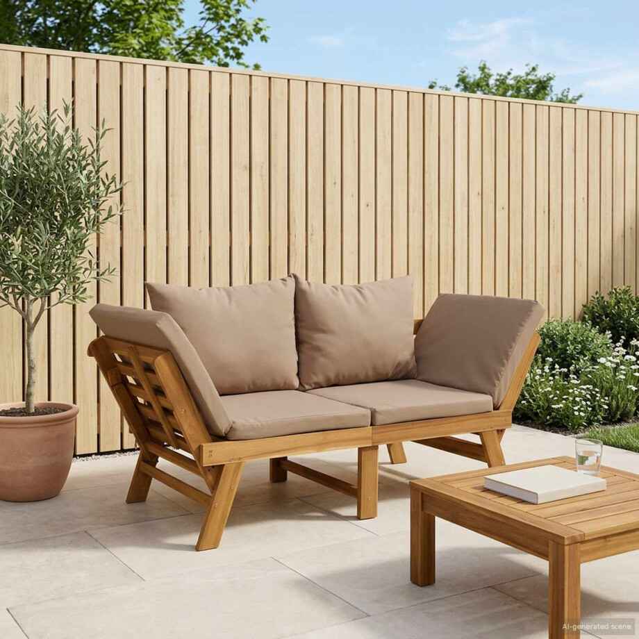 vidaXL 3-in-1 Tuinbank met Kussens Massief Acaciahout Naturel afbeelding 1