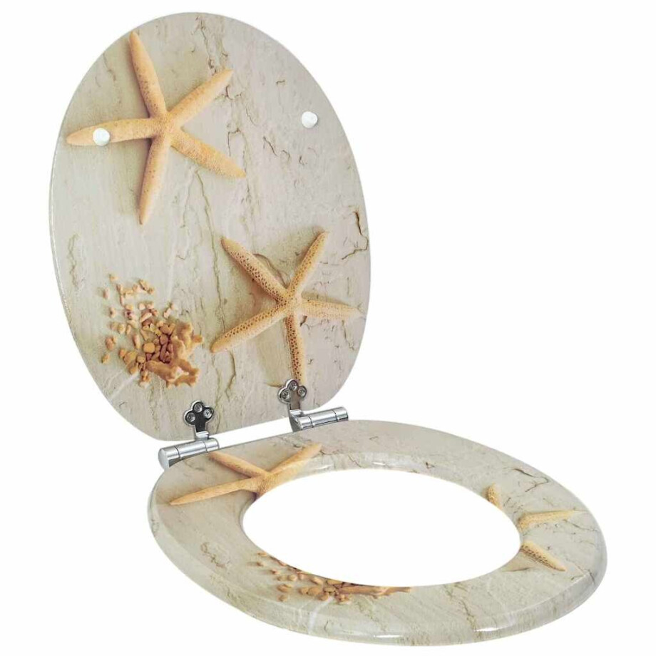 vidaXL Zachte sluit toiletbril Geel en Wit 44 x 38 cm MDF-plaat afbeelding 1