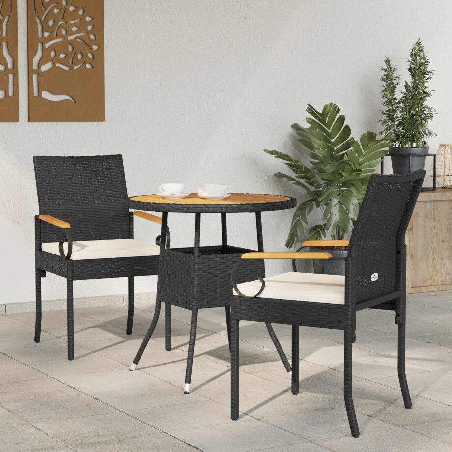 vidaXL Tuinstoelen 2 pcs Zwart en Cream Wit Poly rattan en acacia afbeelding 1