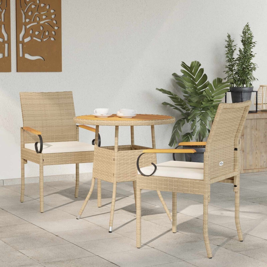 vidaXL Tuinstoelen 2 pcs Beige en Crème Wit Poly rattan en acacia afbeelding 1