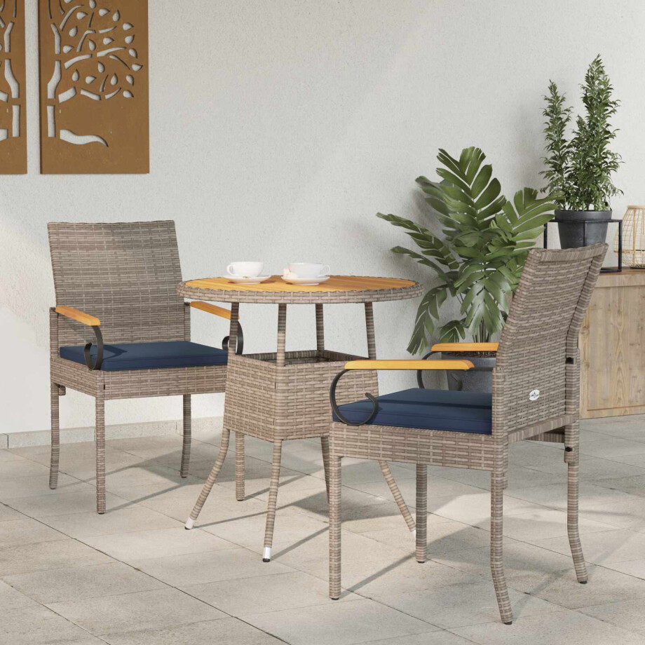 vidaXL Tuinstoelen 2 pcs Grijs en Marineblauw Poly rattan en acacia afbeelding 1