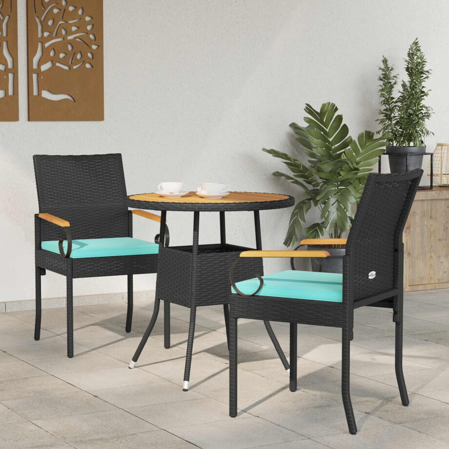 vidaXL Tuinstoelen 2 pcs Zwart en Turquoise Poly rattan en acacia vidaXL Tuinstoelen 2 pcs Zwart en Turquoise Poly rattan en acacia afbeelding 1