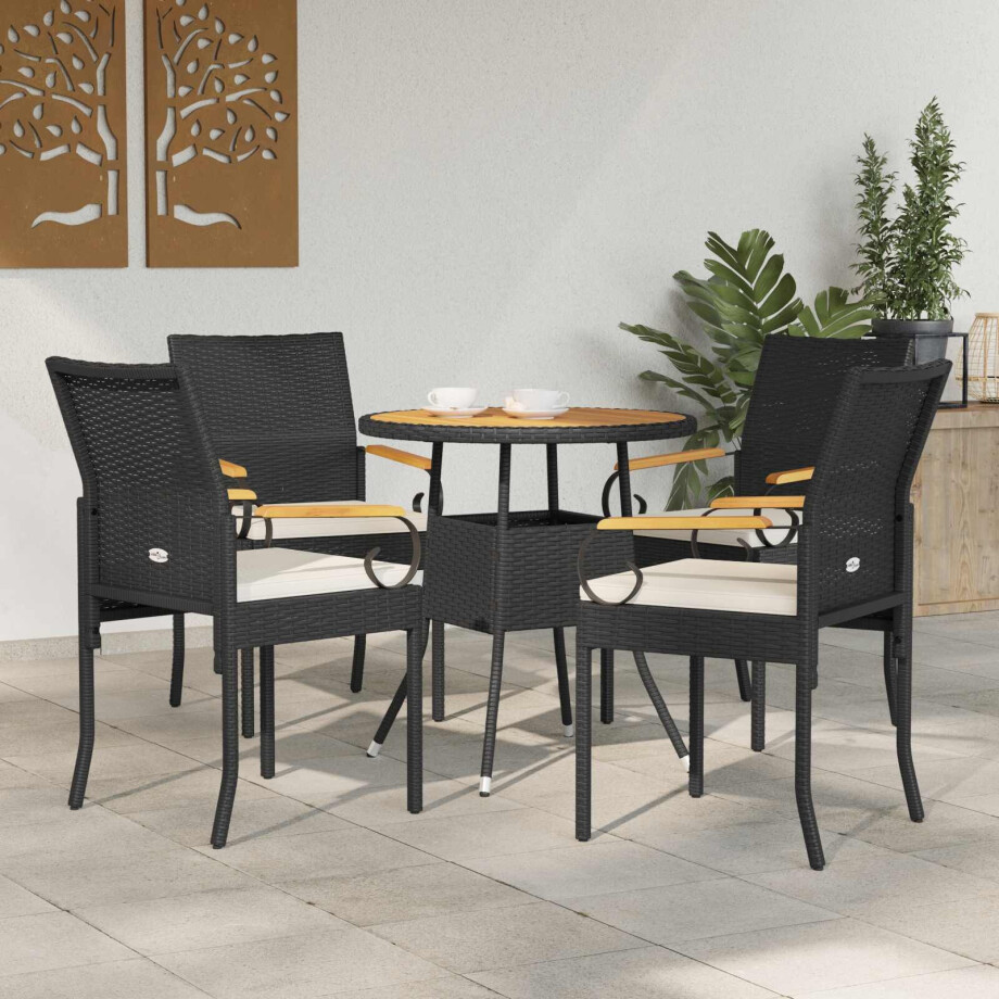 vidaXL Tuinstoelen 4 pcs Zwart en Cream Wit Poly rattan en acacia afbeelding 1