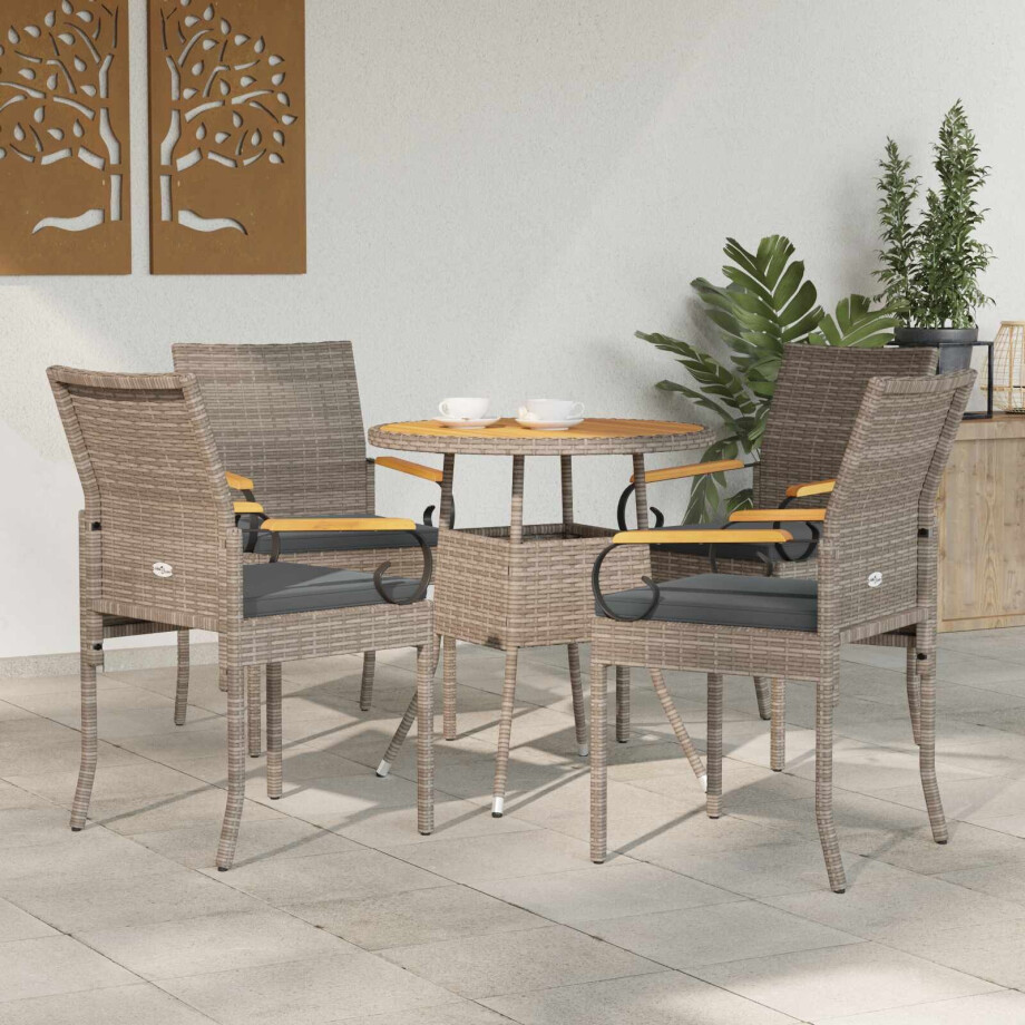 vidaXL Tuinstoelen 4 pcs Grijs en Donkergrijs Poly rattan en acacia afbeelding 1