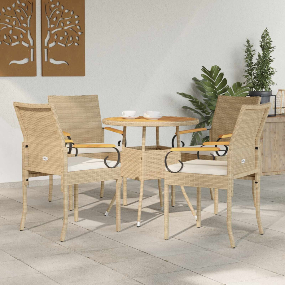 vidaXL Tuinstoelen 4 pcs Beige en Crème Wit Poly rattan en acacia afbeelding 1