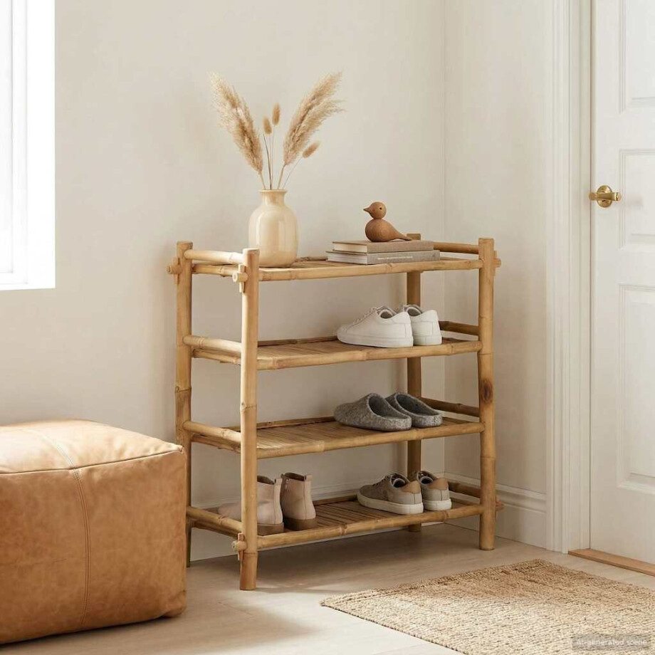 vidaXL Schoenenrek met plank Naturel 4-laags Bamboe afbeelding 1