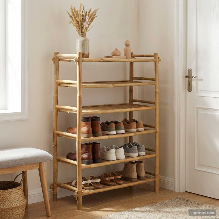 vidaXL Schoenenrek met plank Naturel 6-laags Bamboe afbeelding 1