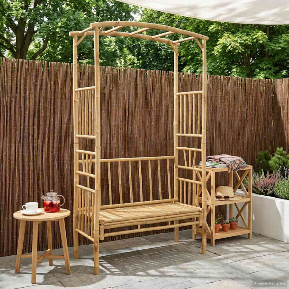 vidaXL Tuinboog met Bank Naturel 115 x 50 x 205 cm Bamboe vidaXL Tuinboog met Bank Naturel 115 x 50 x 205 cm Bamboe afbeelding 1