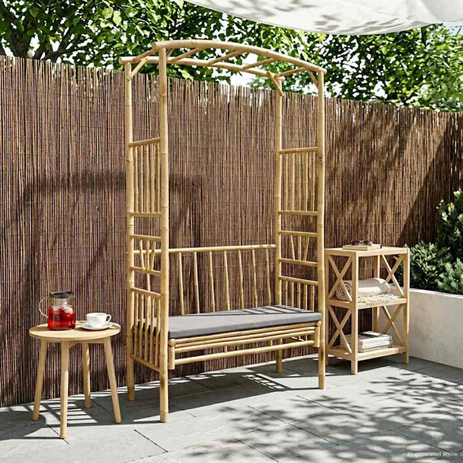 vidaXL Tuinboog met Bank Donkergrijs 115 x 50 x 205 cm Bamboe vidaXL Tuinboog met Bank Donkergrijs 115 x 50 x 205 cm Bamboe afbeelding 1