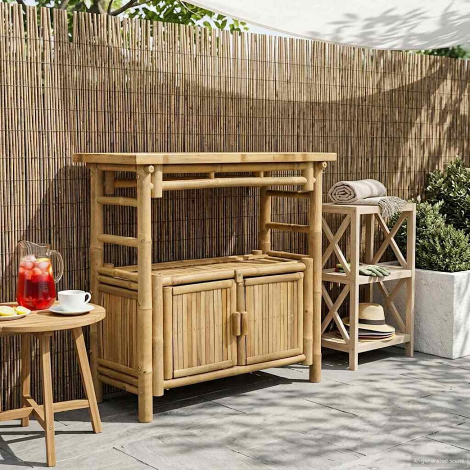 vidaXL Wandtafel met plank met opslag Naturel 80 x 35 x 75 cm Bamboe afbeelding 1