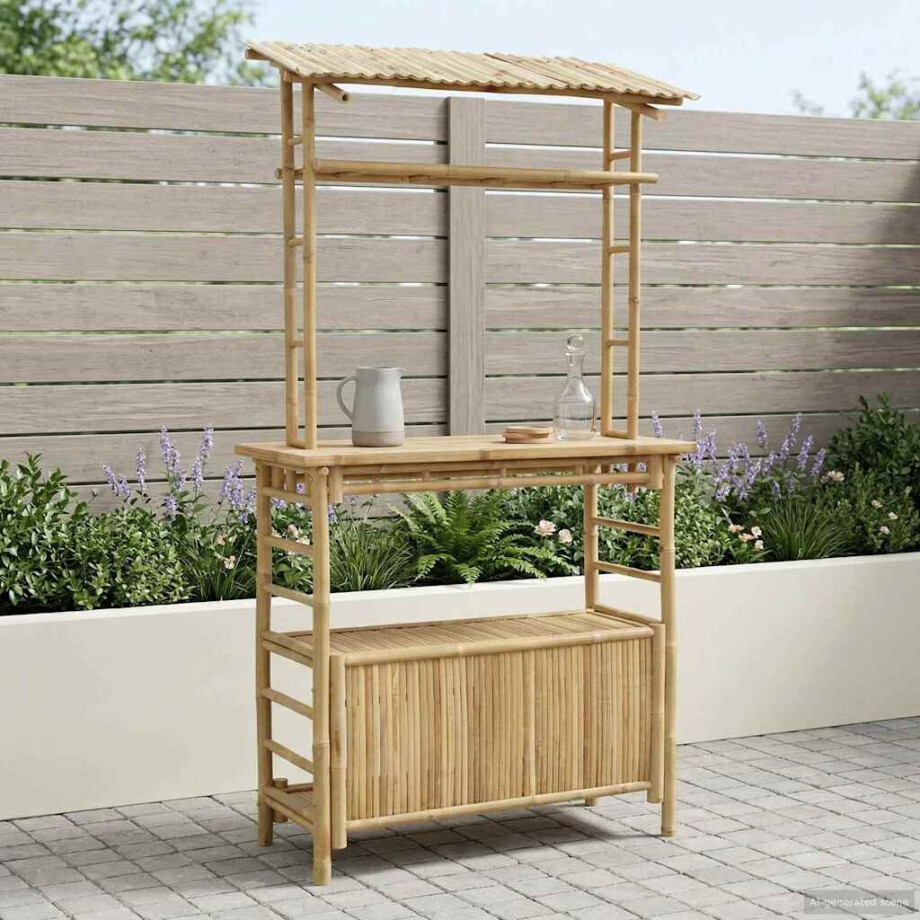 vidaXL Buiten Bartafel met opslag Naturel 110 x 50 x 210 cm Bamboe vidaXL Buiten Bartafel met opslag Naturel 110 x 50 x 210 cm Bamboe afbeelding 1