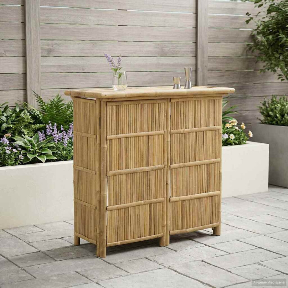 vidaXL Buiten Bartafel Naturel 115 x 55 x 105 cm Bamboe afbeelding 1