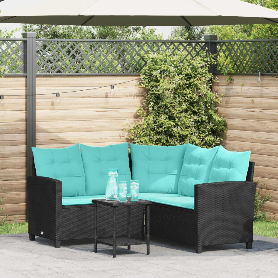 vidaXL Tuinbank met kussen 2 pcs Zwart en Turquoise Poly riet vidaXL Tuinbank met kussen 2 pcs Zwart en Turquoise Poly riet afbeelding 1