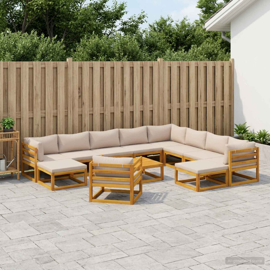 vidaXL Bankstel 12 st Naturel Massief Acaciahout vidaXL Bankstel 12 st Naturel Massief Acaciahout afbeelding 1