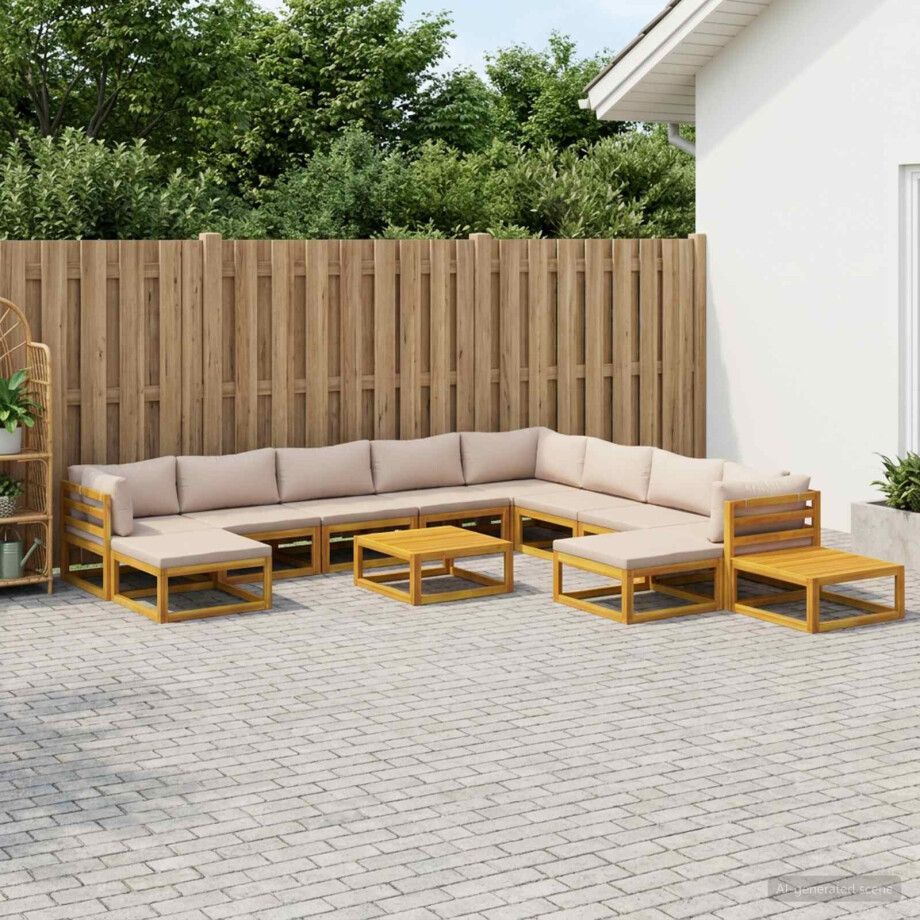 vidaXL Bankstel 12 st Naturel Massief Acaciahout vidaXL Bankstel 12 st Naturel Massief Acaciahout afbeelding 1