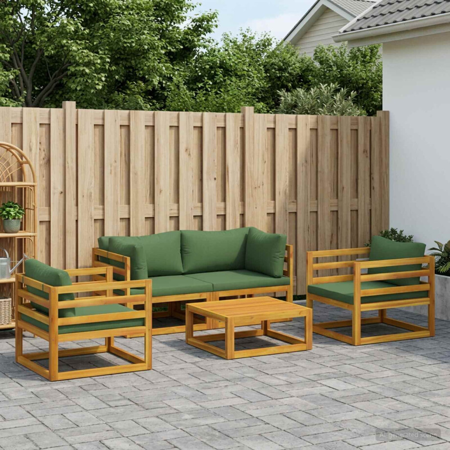 vidaXL 5-delige Tuinloungeset Modulair Naturel Massief Acaciahout afbeelding 1