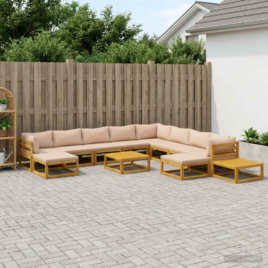 vidaXL Bankstel 12 st Naturel Massief Acaciahout vidaXL Bankstel 12 st Naturel Massief Acaciahout afbeelding 1