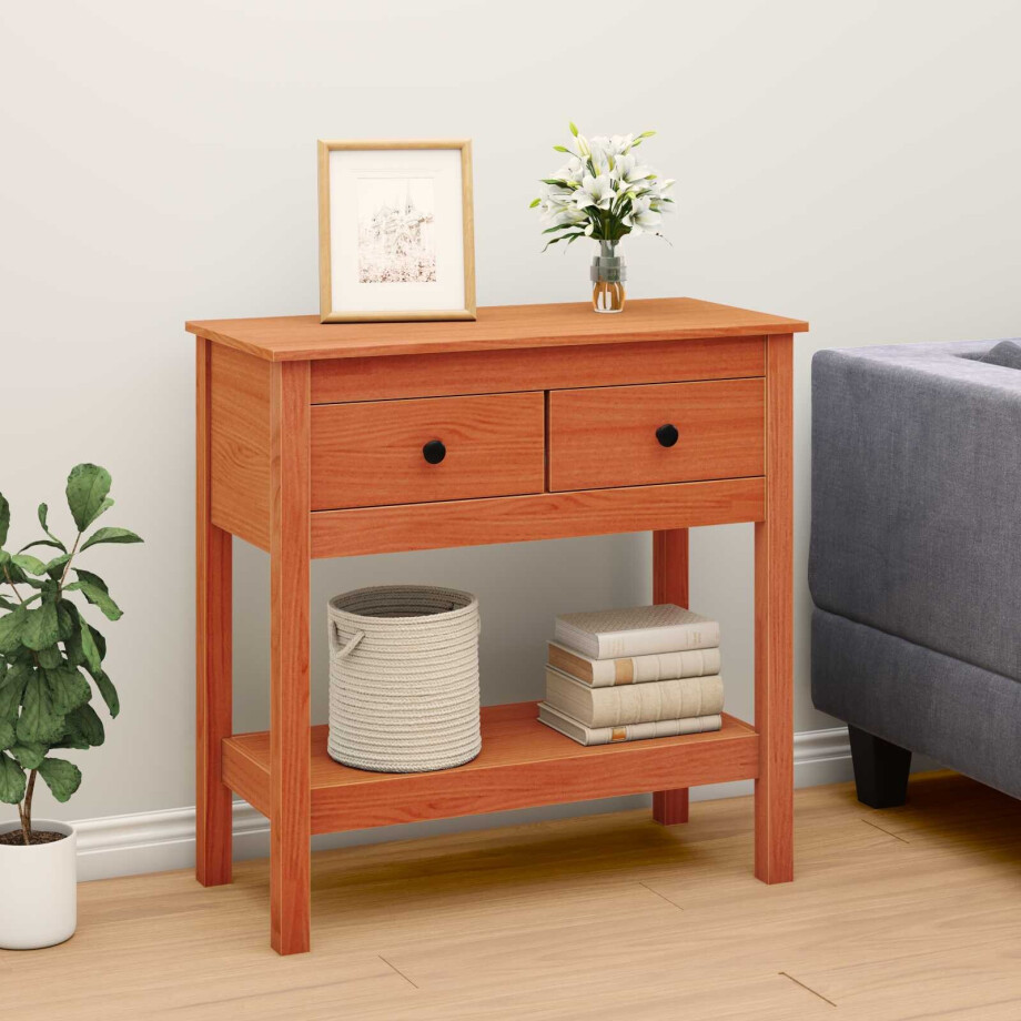 vidaXL Wandtafel met lade Wasbruin 75 x 35 x 75 cm Massief Grenen Hout afbeelding 1