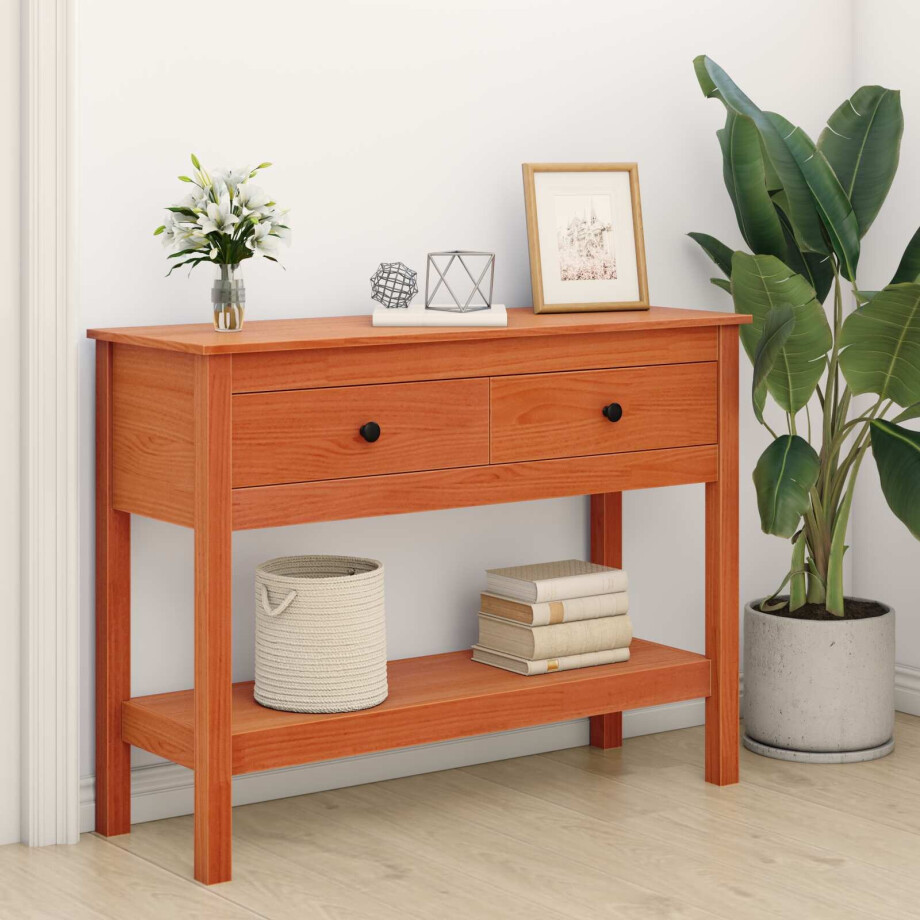 vidaXL Wandtafel Wasbruin 100 x 35 x 75 cm Massief Grenen Hout afbeelding 1