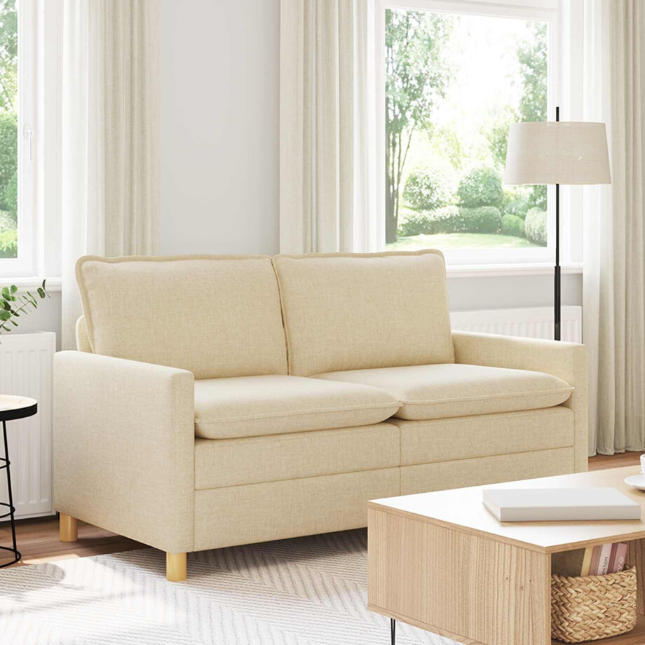 vidaXL Bank Crèmekleurig 156 x 81 x 87,5 cm Stof vidaXL Bank Crèmekleurig 156 x 81 x 87,5 cm Stof afbeelding 1