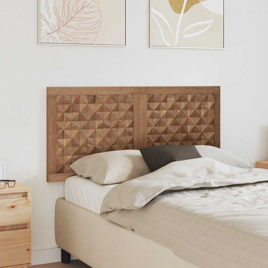 vidaXL Hoofdbord Wandgemonteerd Naturel 120 cm Massief Teakhout afbeelding 1