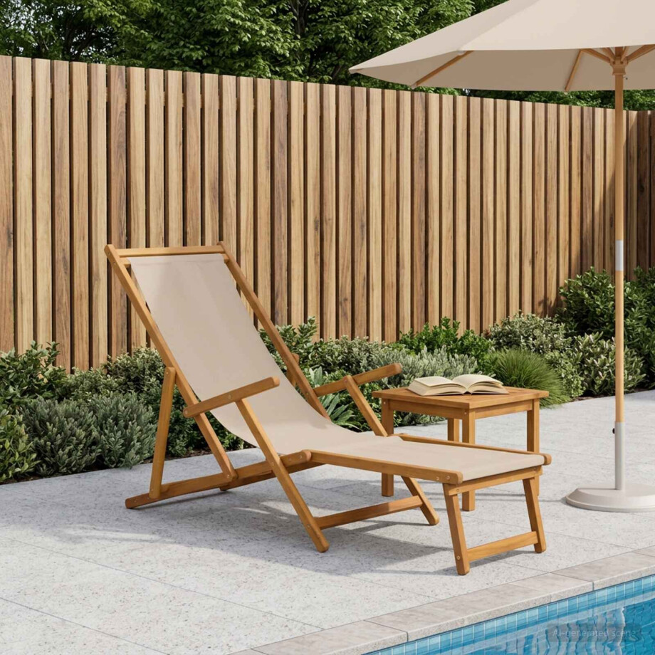 vidaXL Opvouwbare zonnebed Massief Eucalyptus Hout Beige vidaXL Opvouwbare zonnebed Massief Eucalyptus Hout Beige afbeelding 1