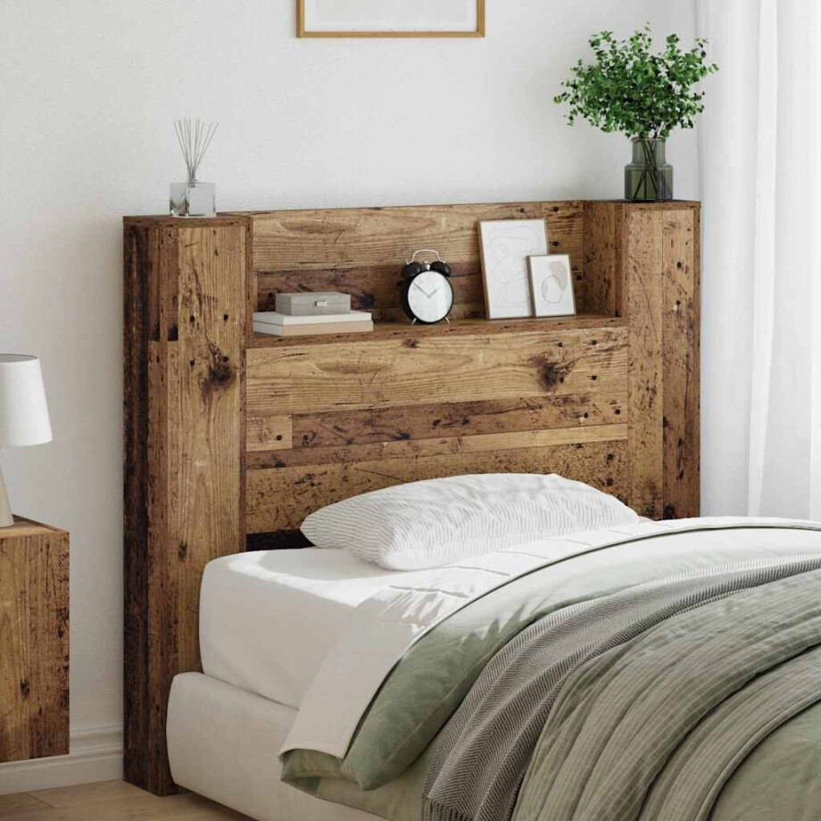 vidaXL Hoofdbord met plank Oudhout 120 x 15 x 103,5 cm Bewerkt hout afbeelding 1