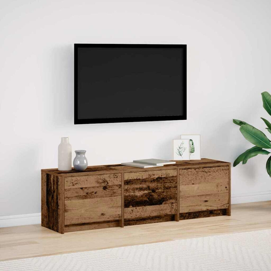 vidaXL TV-kast met LED Oudhout 140 x 34 x 40 cm Geconstrueerd hout afbeelding 1