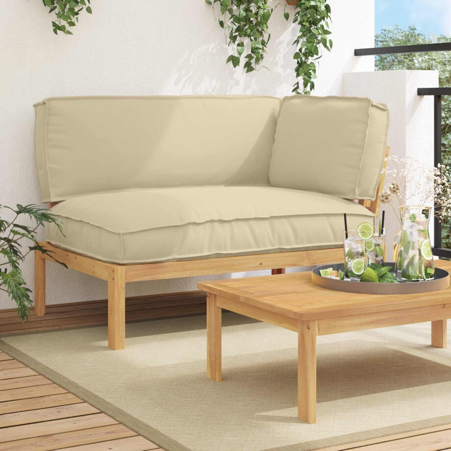 vidaXL Bankstel met kussen Beige 133 x 92 x 69 cm Massief Acaciahout vidaXL Bankstel met kussen Beige 133 x 92 x 69 cm Massief Acaciahout afbeelding 1