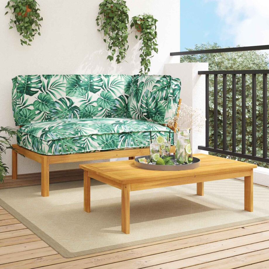 vidaXL Bankstel met kussen Blad 2 pcs Bladpatroon Massief Acaciahout afbeelding 1