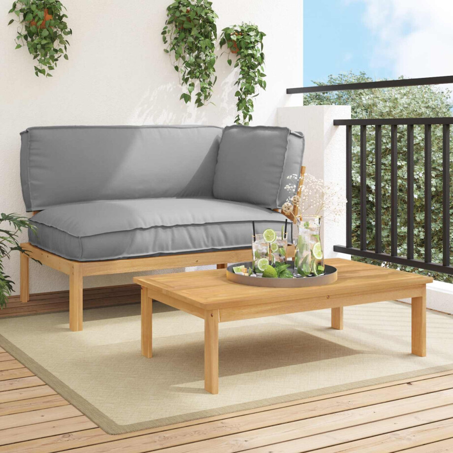 vidaXL Bankstel met kussen Effen 2 pcs Grijs Massief Acaciahout vidaXL Bankstel met kussen Effen 2 pcs Grijs Massief Acaciahout afbeelding 1