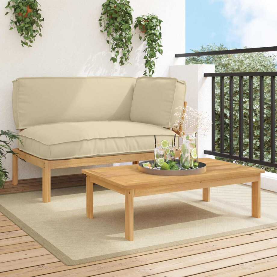 vidaXL Bankstel met kussen Effen 2 pcs Beige Massief Acaciahout afbeelding 1