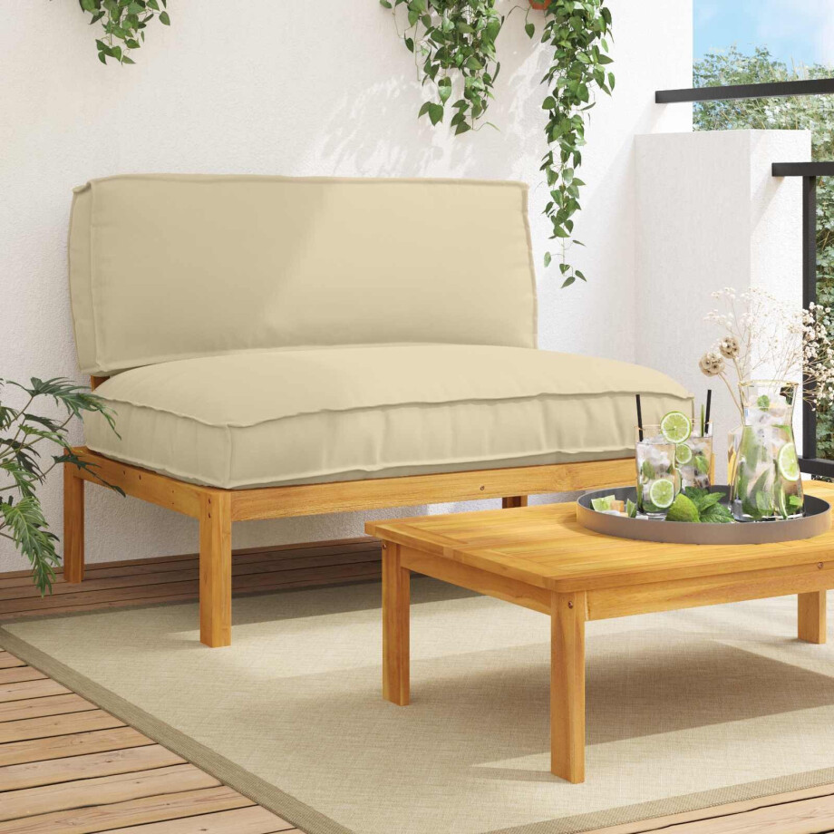 vidaXL Bankstel met kussen Beige 120 x 92 x 69 cm Massief Acaciahout vidaXL Bankstel met kussen Beige 120 x 92 x 69 cm Massief Acaciahout afbeelding 1