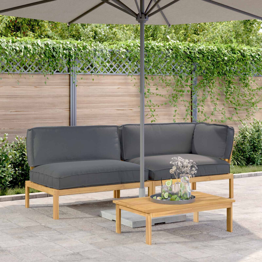 vidaXL Bankstel met kussen Effen 3 pcs Antraciet Massief Acaciahout afbeelding 1