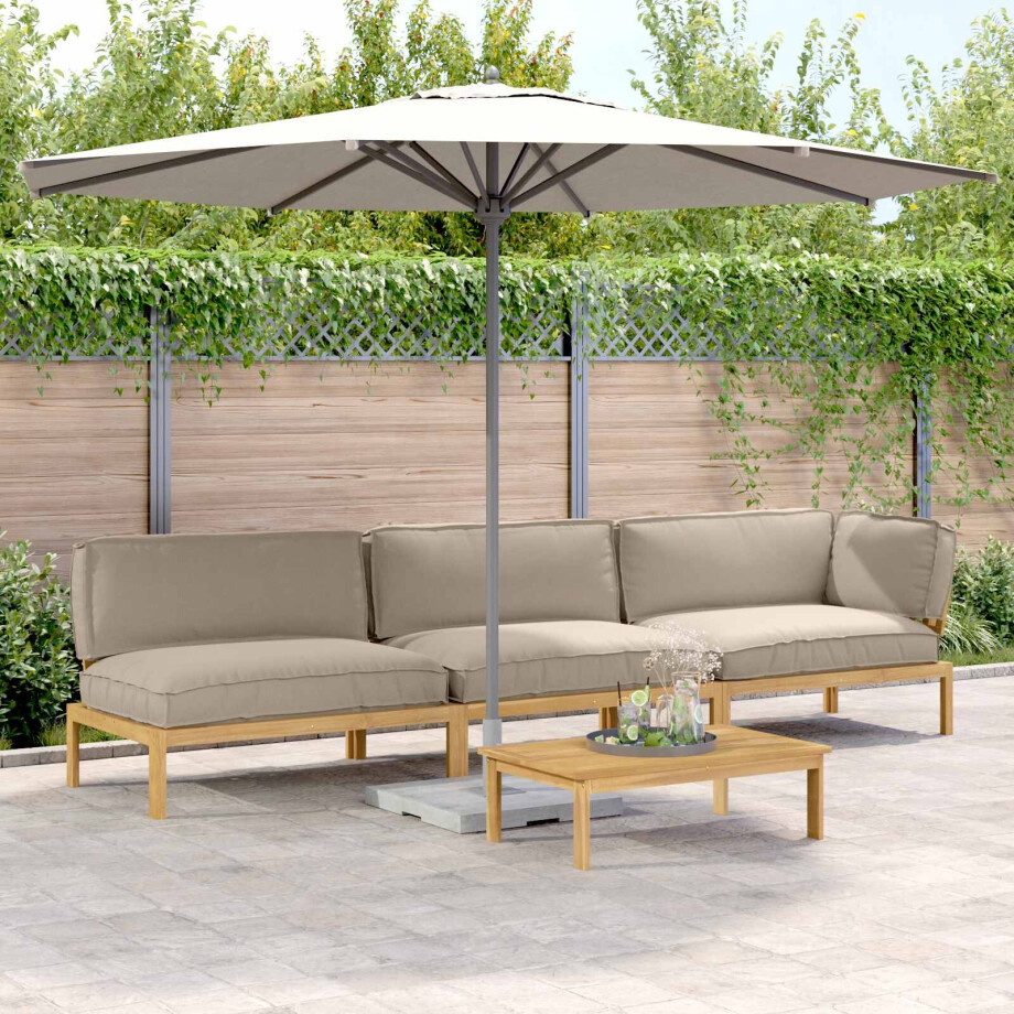 vidaXL Bankstel met kussen Effen 4 pcs Taupe Massief Acaciahout afbeelding 1