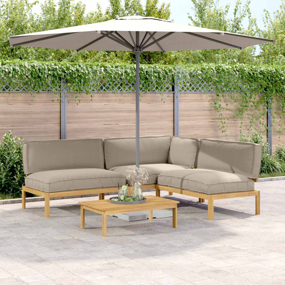 vidaXL Bankstel met kussen Effen 4 pcs Taupe Massief Acaciahout afbeelding 1