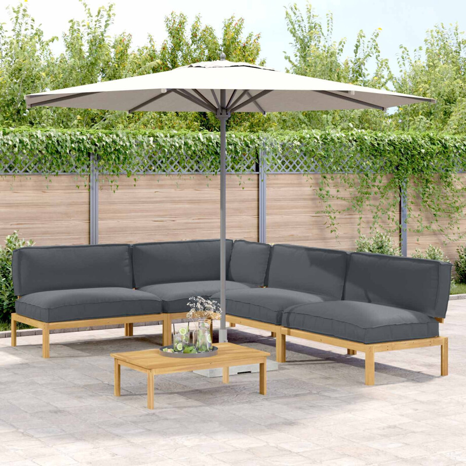 vidaXL Bankstel met kussen Effen 5 pcs Antraciet Massief Acaciahout afbeelding 1