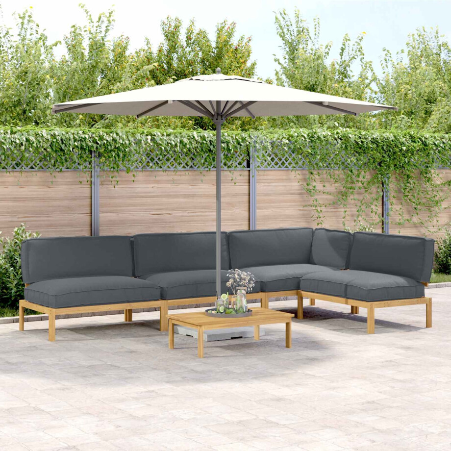 vidaXL Bankstel met kussen Effen 5 pcs Antraciet Massief Acaciahout afbeelding 1