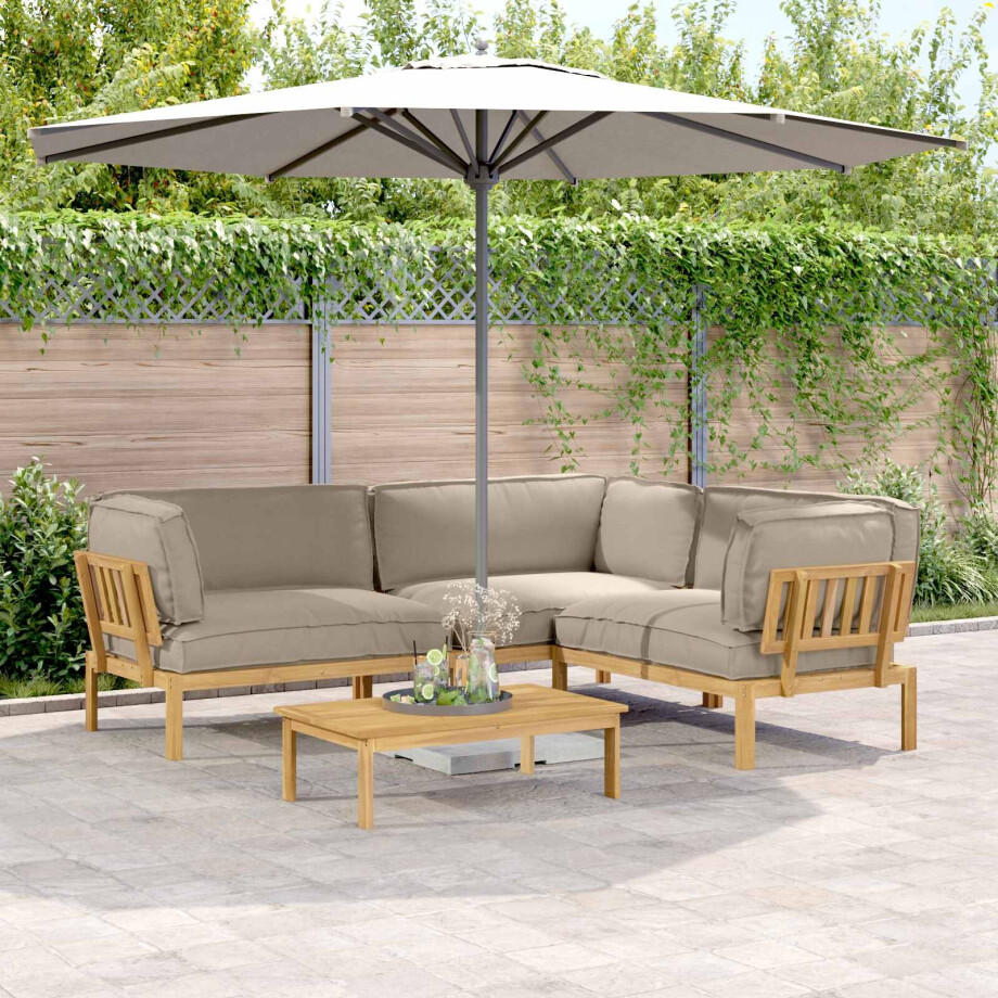 vidaXL Bankstel met kussen Effen 4 pcs Taupe Massief Acaciahout afbeelding 1
