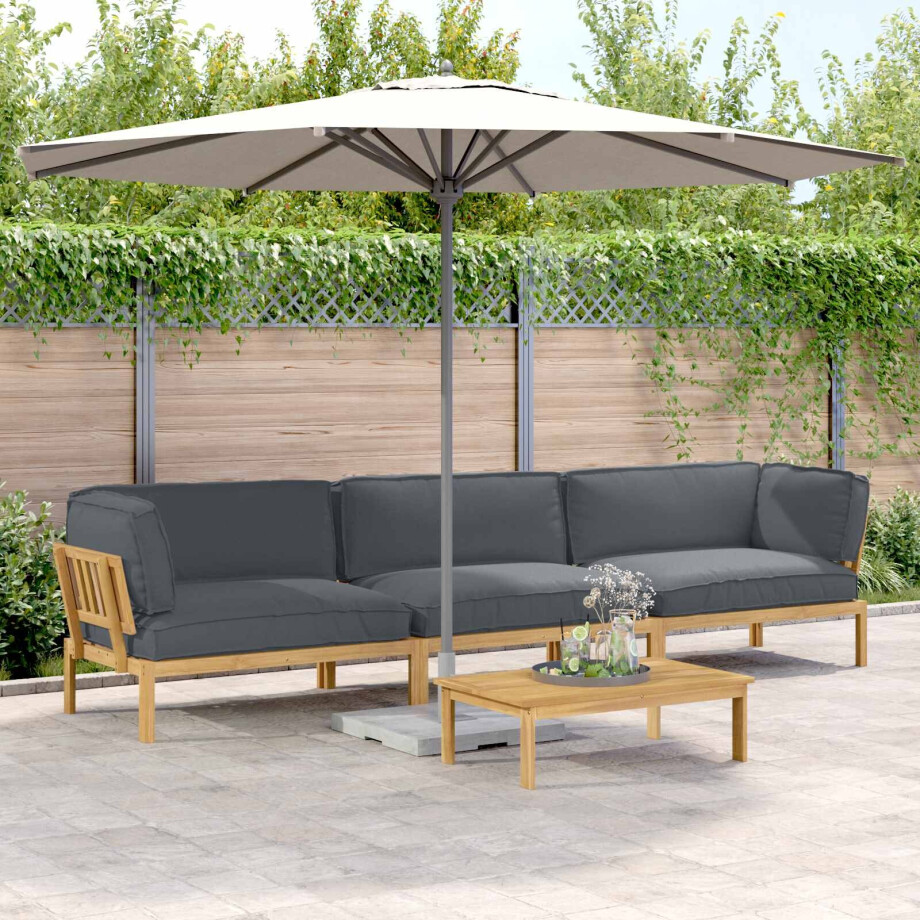 vidaXL Bankstel met kussen Effen 4 pcs Antraciet Massief Acaciahout vidaXL Bankstel met kussen Effen 4 pcs Antraciet Massief Acaciahout afbeelding 1