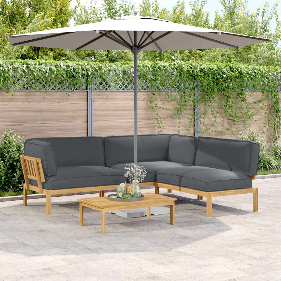 vidaXL Bankstel met kussen Effen 4 pcs Antraciet Massief Acaciahout vidaXL Bankstel met kussen Effen 4 pcs Antraciet Massief Acaciahout afbeelding 1