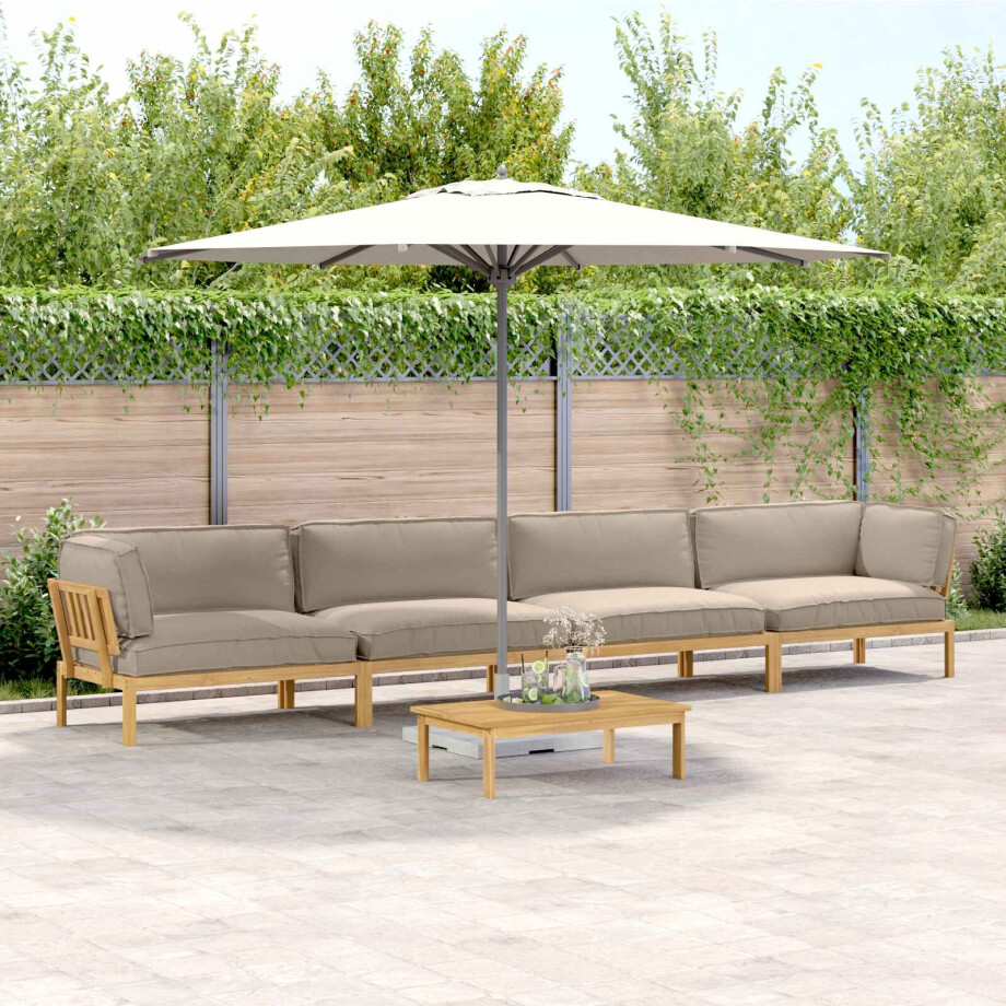 vidaXL Bankstel met kussen Effen 5 pcs Taupe Massief Acaciahout afbeelding 1