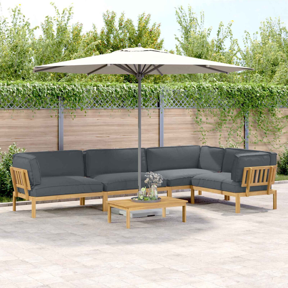 vidaXL Bankstel met kussen Effen 5 pcs Antraciet Massief Acaciahout afbeelding 1