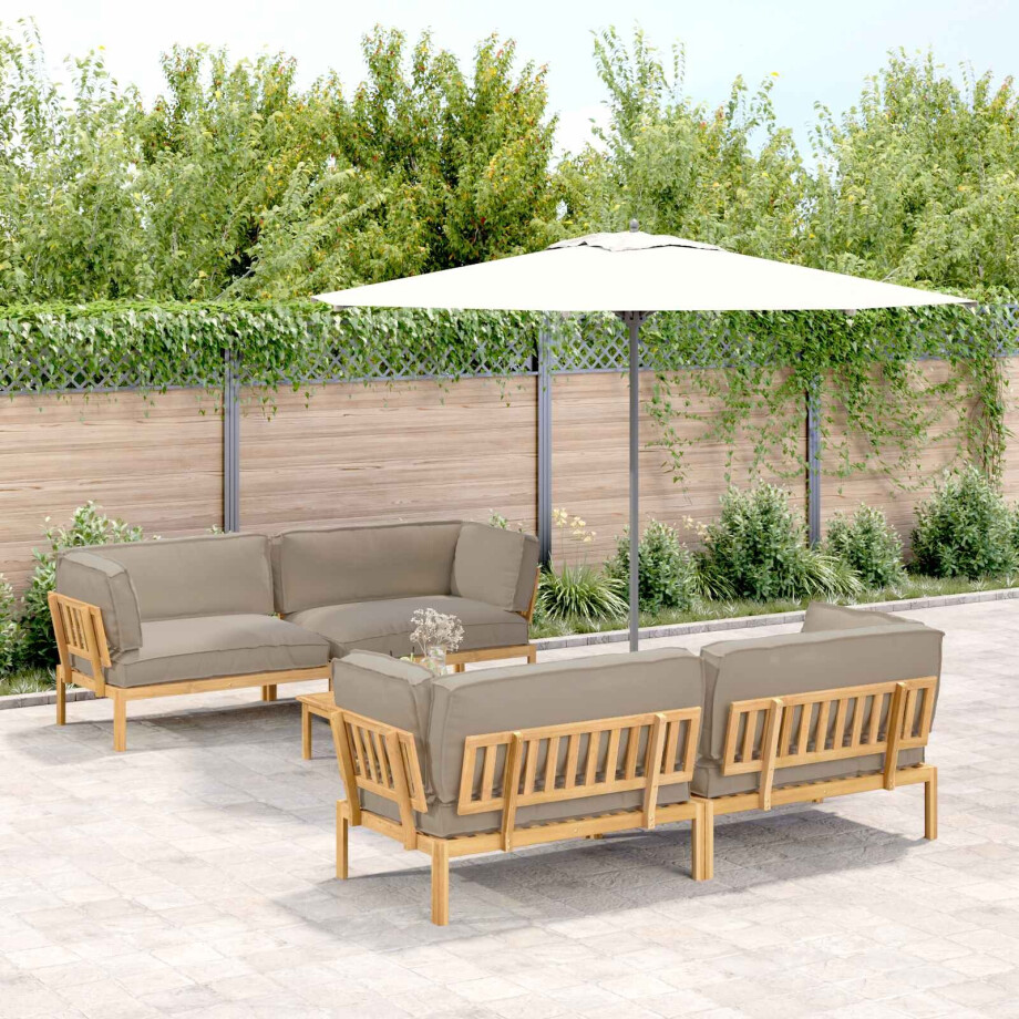 vidaXL Bankstel met kussen Effen 5 pcs Taupe Massief Acaciahout afbeelding 1