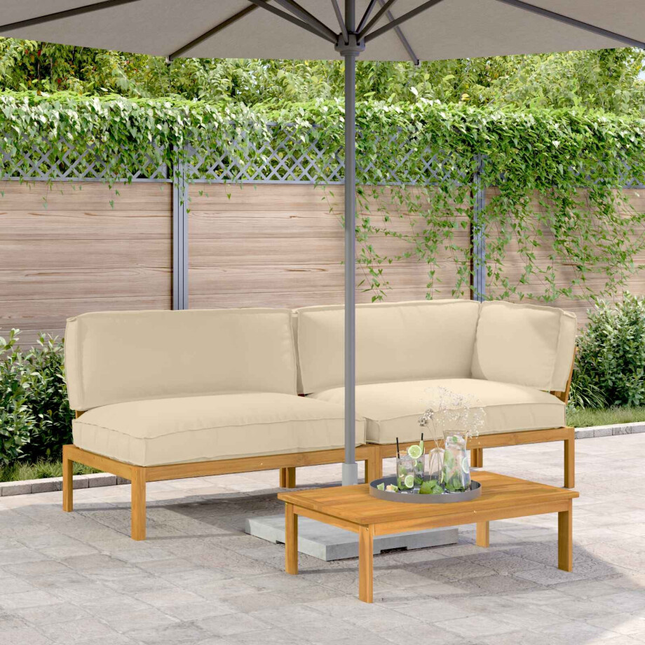 vidaXL Bankstel met kussen Effen 3 pcs Beige Massief Acaciahout vidaXL Bankstel met kussen Effen 3 pcs Beige Massief Acaciahout afbeelding 1