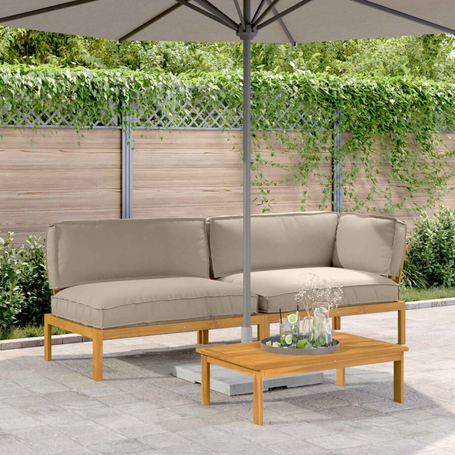 vidaXL Bankstel met kussen Effen 3 pcs Taupe Massief Acaciahout afbeelding 1