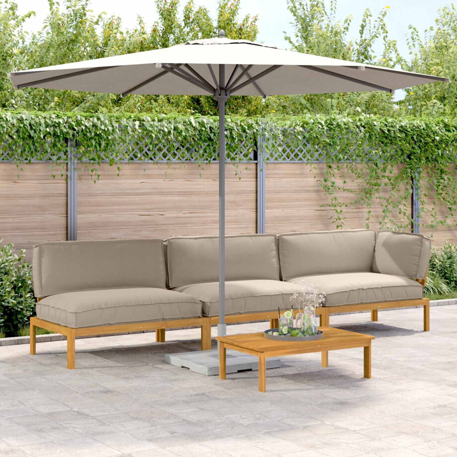 vidaXL Bankstel met kussen Effen 4 pcs Taupe Massief Acaciahout afbeelding 1