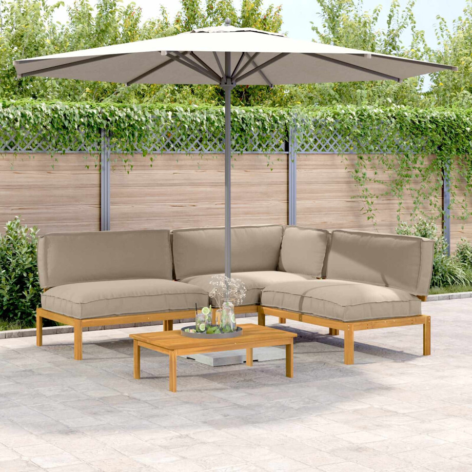 vidaXL Bankstel met kussen Effen 4 pcs Taupe Massief Acaciahout afbeelding 1