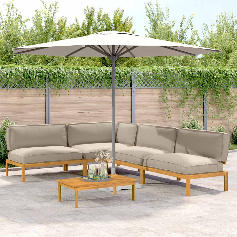 vidaXL Bankstel met kussen Effen 5 pcs Taupe Massief Acaciahout afbeelding 1